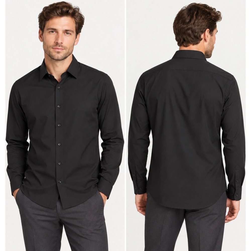 Zara Traveler Slim Black Stretch Dress Shirt M Wrinkle Resistant Button Front